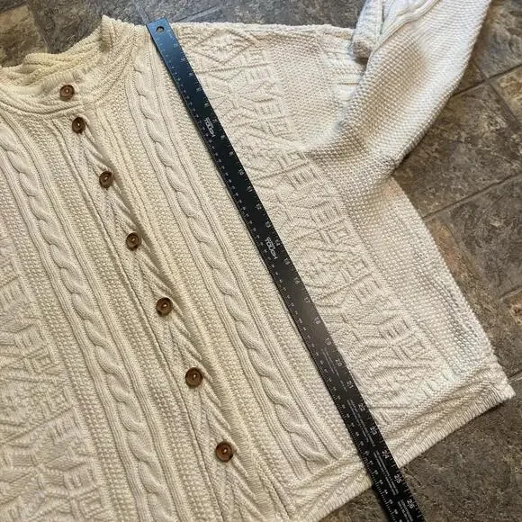 Vintage L.L. Bean Cream Cable Knit Button Up Cardigan Sweater Size XL - Picture 7 of 7